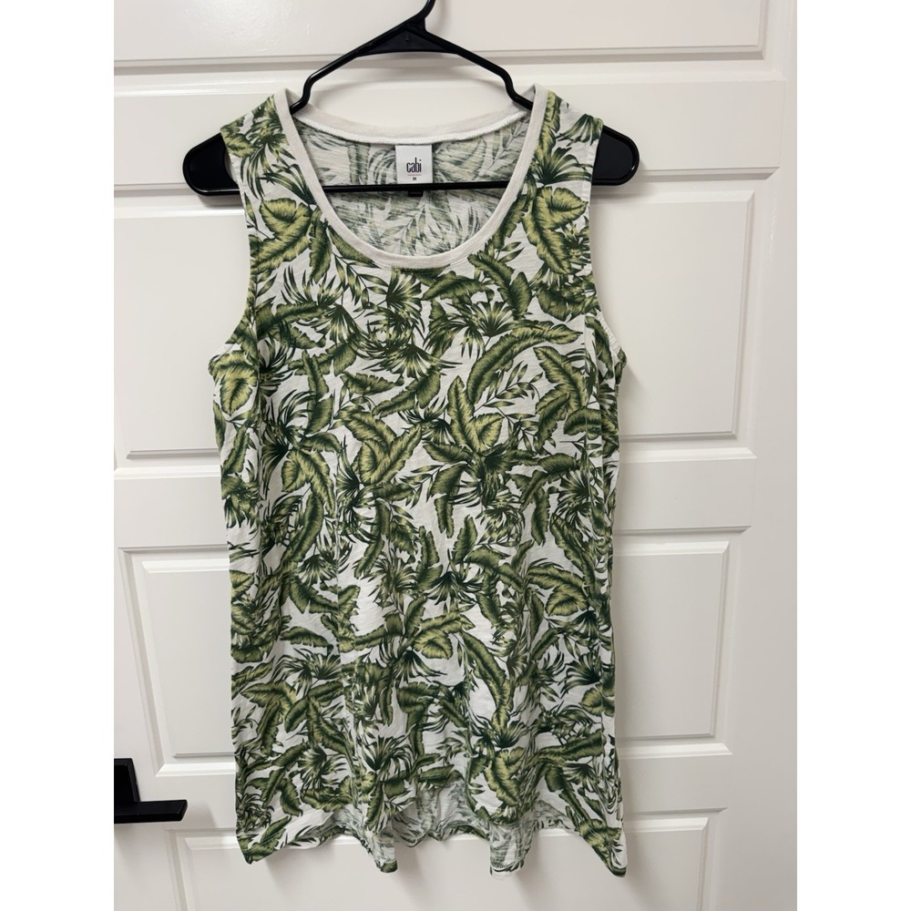 Cabi Women Green White Leaf Print Paradise Sleeveless Coverup #5994 Medium A6